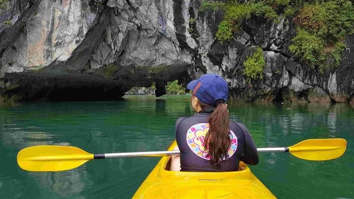 kayaking to explore Dark and Bright Cave