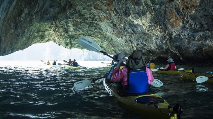 Kayaking through cave