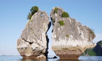 Amusing rock shapes in Halong Bay