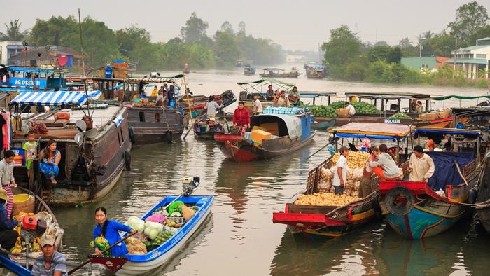 Floating market in Mekong Delta