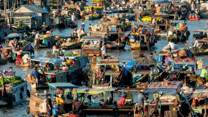 Floating market in Mekong Delta