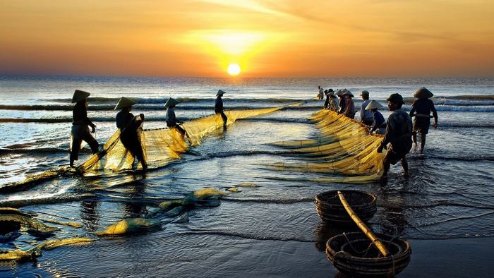 Beautiful beach in the sunset