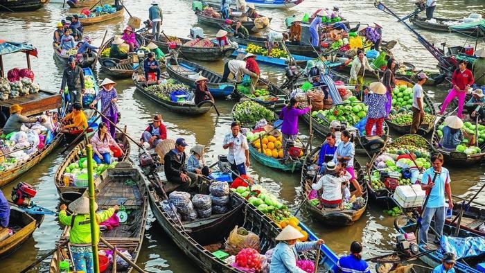 Floating market in Mekong Delta