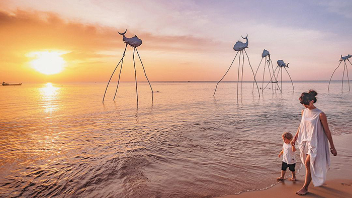 The beautiful sunset on Bai Khem beach