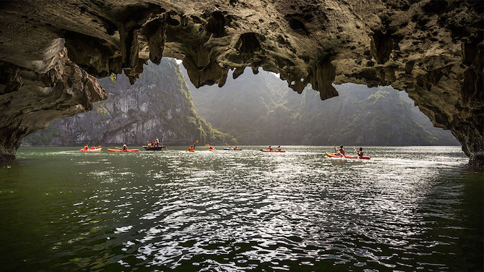 Kayaking through Dark and Light caves