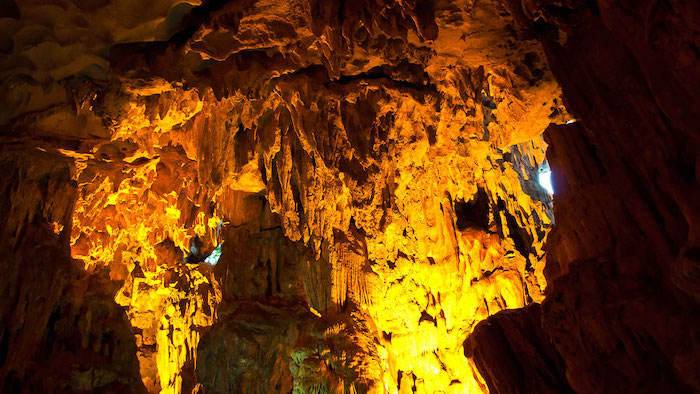 Beautiful stalactites in Tam Cung cave