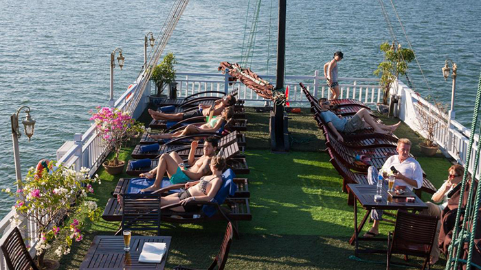 The sundeck on Aclass cruise